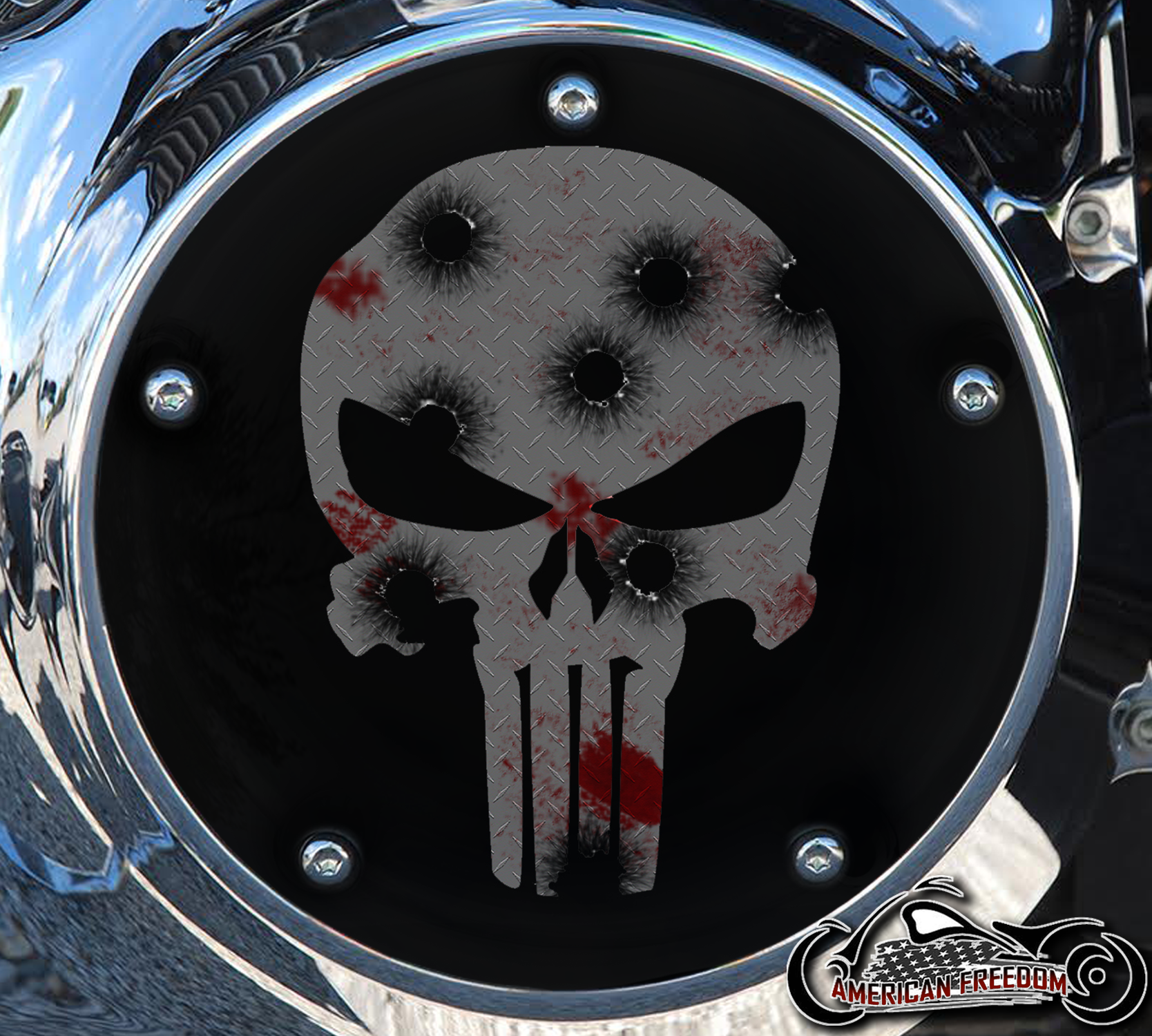 Custom Derby Cover - Punisher Bullet Holes CF